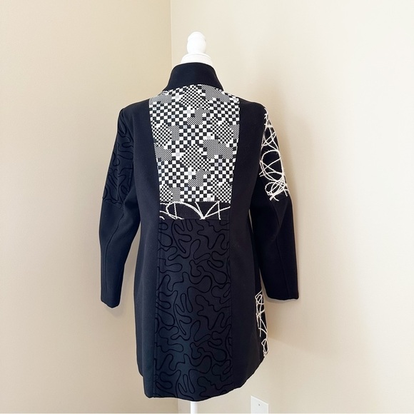 Multiples Embroidered Black White Band Collar Jacket Coat - Medium - Picture 5 of 13
